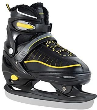 Ice Skates,Adjustable ice Skates for Men Women and Kids,Stainless Steel Ice Skates,Quick Lacing System & Push-Lock Buckle,Adjustable 4 Size (Black, S(11C-1) Kids)