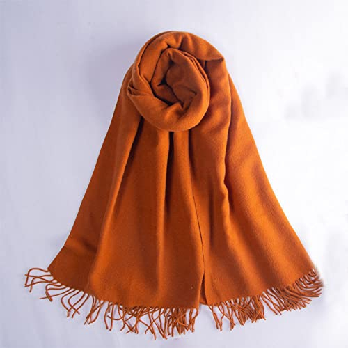 HGJH Strickschal Damen Damen-Schal Aus Kaschmir-Gefühl, Weich, Dick, Warm, Orange, Schal, Einfarbig, Quaste, Wickelschal, Winter-Deckenschal, Elegant, Modisch, Für Damen Und Mädchen