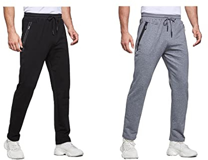 Tansozer Tracksuit Bottoms Mens Joggers Jogging Bottoms Open Hem Slim Fit Gym Pants Cotton Tracksuit Trousers with Zip Pockets 2 Pack Black and Grey XL