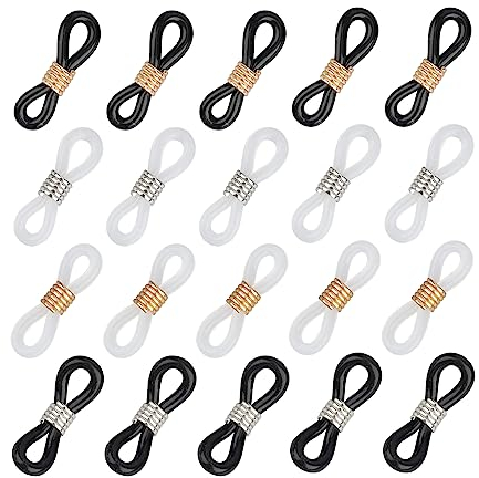jeufun 20pcs Adjustable Eyeglass Chains Ends Silicone Eyeglass Connector glass Chain Loop Holder, Anti-Slip Ends Retainer Eyeglass Strap Holder Ends for Eyeglass Holder Necklace Chain Strap