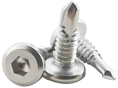 Fajoeda 80 tornillos de cabeza plana con hexágono embutido, de acero inoxidable 410, 5,5 x 16 mm, tornillos autorroscantes (16 mm - 38 mm, plateado)