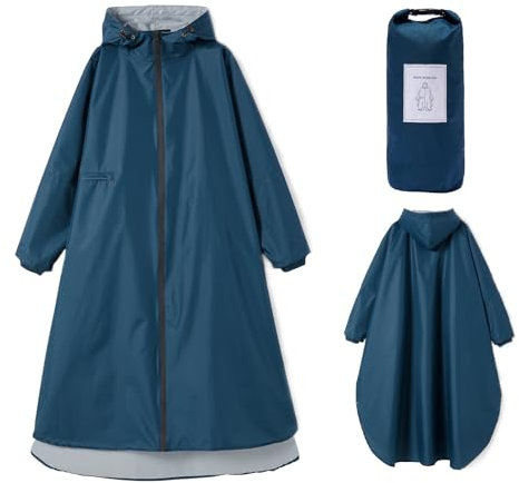 Ynport Crefreak Damen Lange Wasserdichte Regenmäntel Leichter Regenponcho Packbare Outdoor-Regenbekleidung mit Kapuze Windjacke mit Ärmeln und Tasche, Marineblau