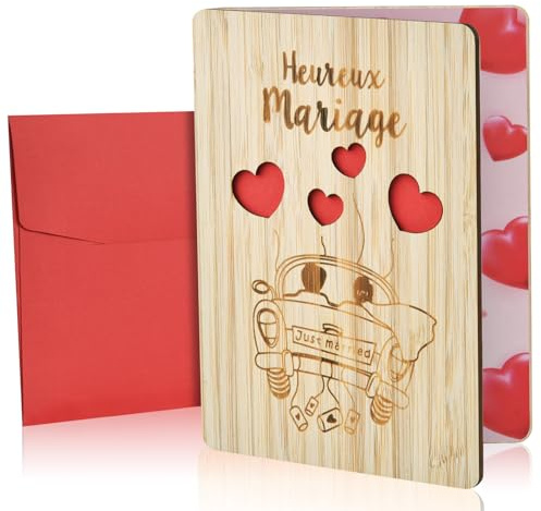 Vicloon Tarjeta de Regalo de Felicitacion de Madera con Flor, Hecha a Mano, con Sobres, para Cumpleanos, Bodas y San Valentin (Globo)