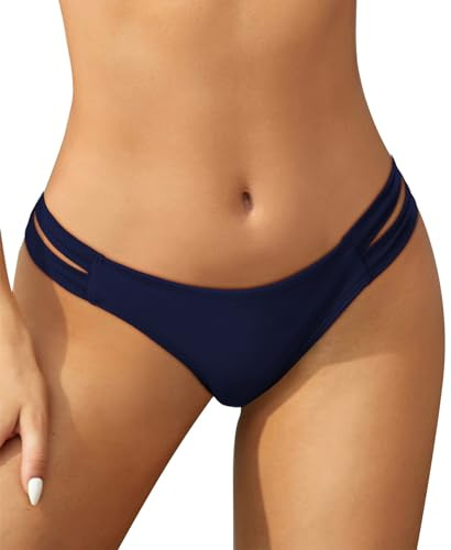 SHEKINI Womens Bikini Bottoms Low Rise Strappy Brazilian Thong Navy S
