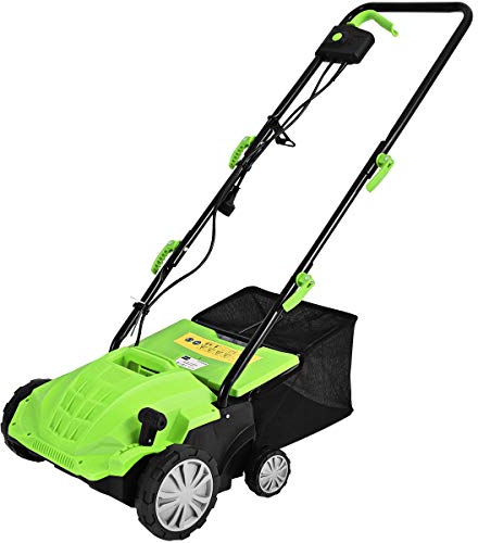 COSTWAY Elektro Vertikutierer Rasenlüfter, 1500W, 3 Stufen Arbeitstiefe, 32 cm Arbeitsbreite, 30 L Fangkorb, Messerwalze & Lüfterwalze, Rasen Vertikutierer für Garten (Grün, 32 cm Arbeitsbreite)
