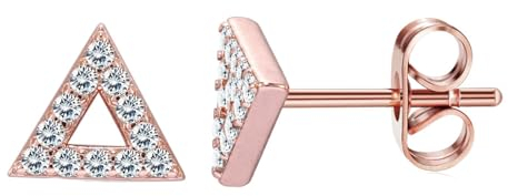 Bishilin Damen Ohrringe Kupfer, Ohrstecker Dreieck mit Zirkonia Rosegold Ohrringe Jugendstil für Mädchen