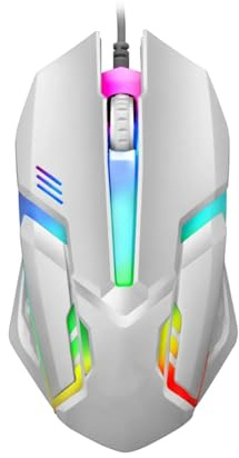 Haloppe Mouse cablato retroilluminato Mouse da gioco per laptop Mouse da gioco USB cablato Mouse da gioco Led Rgb ergonomico 1200dpi 3 pulsanti Mute Desktop Computer Office Mouse ottico Bianco