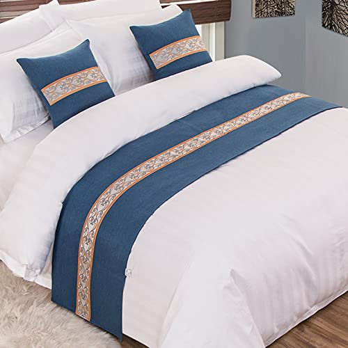 HLASMSPE Bettläufer für Bett, gestreiftes Dekor, Bettschal, Tagesdecke, Überwurf, Leinen, Bettbezug, Decke, Betttuch für Hotel, Schlafzimmer, Dunkelblau, 50 x 240 cm für 1,8 m Bett
