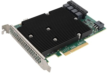 Tarjeta HBA Controladora SAS LSI 9300-16i, 12 Gbps 16 Puertos SAS SATA PCIe 3.0, Tarjeta Controladora Raid PCIe 8X HBA Compatible con hasta 1024 Dispositivos SAS No Raid, SATA