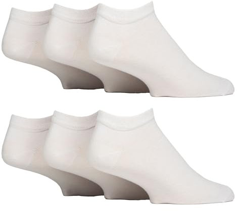 IOMI 6 Pairs Mens Diabetic Trainer Socks Cushioned Foot Wide Ankle Socks for Swollen Feet (6-11, White)