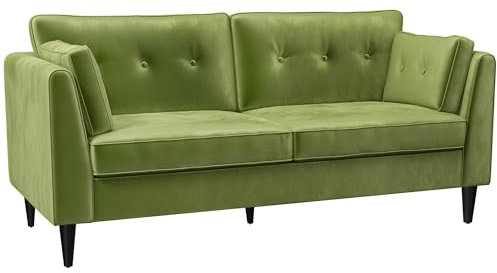HOMCOM 2-Sitzer Classic Velvet Sofa, Wohnzimmersofa mit gesteppten Kissen und Holzbeinen, 172x75x82cm, Grün