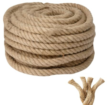 LDXDRU Cuerda de yute natural de 20 mm, cuerda de cáñamo gruesa trenzada de 15 m