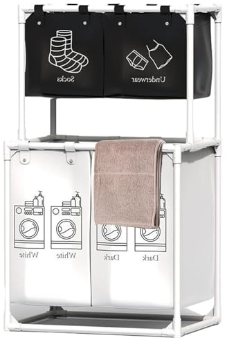 Clasificador de ropa sucia - Clasificador de cestas de ropa sucia | Organizador de lavandería | Gabinete doble para cesto de ropa sucia | Cesta de tela con compartimento para la colada, cesta de tela