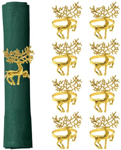 GWAWG Portatovaglioli Natalizi, 8 Pezzi Ferma Tovaglioli Natalizi, Anello di Tovagliolo Della Renna, per Natale, Decorazione Della Tavola, Nozze, Cena di Partito, Ringraziamento