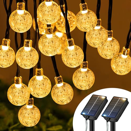 btfarm 2 Pack Solar String Lights Outdoor Garden Waterproof, 33FT/10M 30 LED Crystal Globe String Lights, 8 Modes Solar Fairy Lights for Decorating Yard Tree Patio Gazebo Party Wedding Christmas
