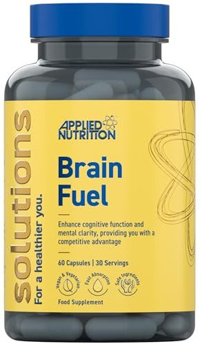 Applied Nutrition - Solutions - Brain Fuel - Capsules with Nootropics, Vitamins, & Panax Ginseng - Best Focus Booster - Enhances Mental Performance - (60 Capsules – 30 Servings)