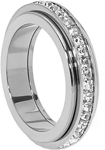 VCCKNB JEWELRY Fidget Rings for Anxiety, Cubic Zirconia Spinner Ring Anti anxiety Rings for Women Girls Stress Worry Ring Meditation Ring Band Ring (A-Silver, N)