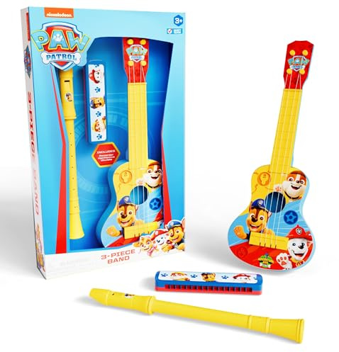 Paw Patrol Toy Guitar Kids 3 Piece Band - Ukulele, Recorder & Slide Whistle - 16 Inch Ukulele for Kids, Musical Flute, My First Musicical Instrument Toy Set & Bookmark, Children Age 3 + Boys Guitar