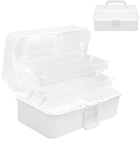 UOCAI 3 Layer Multipurpose Storage Box Craft Storage Boxes Sewing Box Hair Accessories Organiser Plastic Tool Box with Handle, Fits for Medicine, Toys, Art Supply, Makeup, Nail 26.5 * 15.5 * 13cm