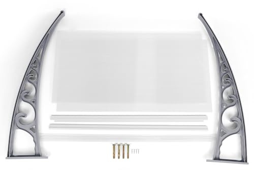 Auvent pour Porte d'entrée Marquise Porte Exterieur de Toit Auvent en Arc de Hangar en Polycarbonateet Cadre pour Maison de Fenêtre de Balcon de Garage,100 x 150 cm (Blanc)