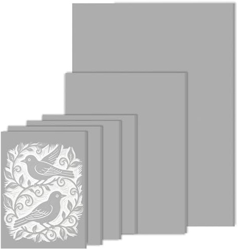 chuanhylis 6 Pièces Plaque Linogravure, 1A4+1A5+4A6 Feuilles de Lino, PVC Caoutchouc Souple à Graver, Plaque d'impression Linoléique pour Gravure, Bricolage et aux Sceaux (Gris)