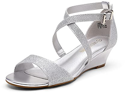 DREAM PAIRS Women's Low Wedge Sandals Ankle Strap Heel Sandal Open Toe Dress Summer Shoes,Size 8.5,Silver,Jones