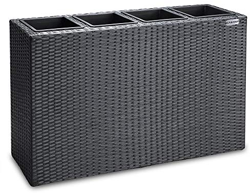 Casaria® Blumenkasten 4 Innentöpfe Polyrattan Herausnehmbar Wasserablauf Outdoor Rechteckig Pflanzkasten Blumentopf Hochbeet Pflanzkübel Schwarz