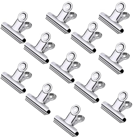 QincLing 12 Stück Metall-Briefklammern, 50 mm und 63 mm breit, Verschlussklammer, Silber, Bulldog-Clip-Clips, Metallscharnierklammern, Edelstahl-Befestigungsklammern für Anhänger, Taschen, Geschäfte,