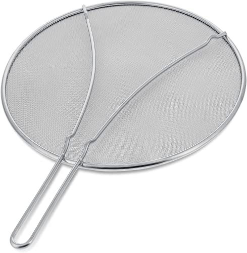 Splatter Screen for Frying Pan Metal Grease Splatter Guard, Non-Stick Extra Fine Mesh Weave for Cooking & Frying Silver 29cm