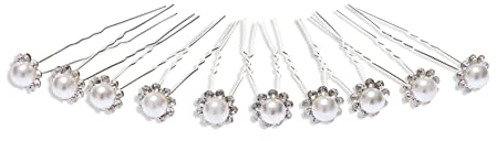 10 Strass Haarnadeln - Haarschmuck Hochzeit - Strass, Perlen, Blüten (Strass-Perlen-Blüte-13mm)
