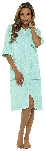 Thingimijigs Ladies 100% Cotton Terry Towelling Zip Up Bath Robe Dressing Gown House Coat - Mint UK 16-18