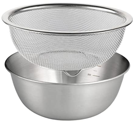 perfk 2X Passoire microporeuse en Acier Inoxydable 304 avec Bol mélangeur, Panier égouttoir avec Bassin, pâtes Spaghetti Riz rinceur passoire laveuse pour, 18CM