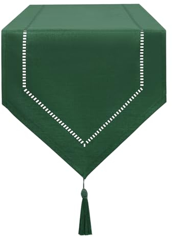LLCUTESHOP Tischläufer Dunkelgrün 32 x 220 cm Modern, Innovatives Design Einfarbig Leinen Tischläufer, Abwaschbar Hochwertiger Tischläufer Weizenohrdesign für Esszimmer Party Urlaub Dekoration