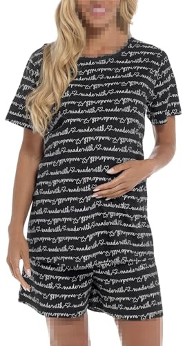 A2Z Ladies Maternity Shorts Pyjamas Set Printed Jersey Cotton Top Shorts - PJS 220 Black 20-22