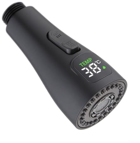 Repuesto de cabezal de ducha para grifo de cocina, cabezal rociador de cocina extraíble con pantalla LED de temperatura, boquilla de fregadero de cocina para la mayoría de grifos (negro)