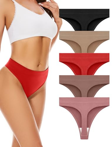 Voenxe Stringtrosor Dam Flerpack,Hög Midja Trosor Sömlösa Underkläder Thong | 5 Pack Seamless Thongs Women Underwear Brazilian Damtrosor,Sömlös Tanga kvinnor,Osynlig Sport High Waisted Panties Multipack