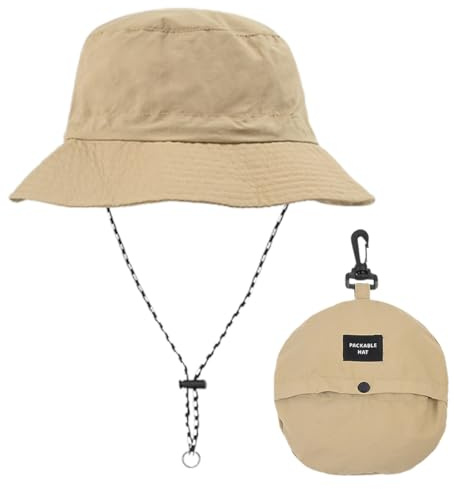 EIDUOVA Cappello da Pescatore con String Impermeabile per Donne Uomo Cappello Safari Regolabile Antivento Bucket Hat Cappello da Pesca Spiaggia Walking Climbing Cachi