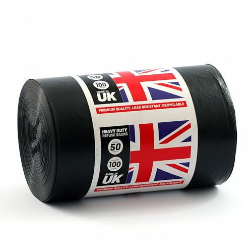 HOME CIRCLES Black Bin Bags Pack of 50x 100L - Heavy Duty Refuse Sacks for Home & Office Waste Management - Trash Bags for Kitchen, Garden, DIY Projects Rubbish Bags 100% Recycled Material