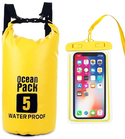 HANGGON 5L Dry Bag, Sacco Impermeabil, Sacco Impermeabile con Tracolla Regolabile, Include Custodia Impermeabile per Cellulare, Ideale per Barca, Pesca, Rafting, Nuoto