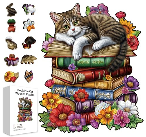 GLOBLELAND 200 Rompecabezas de Madera con Forma de Gato para Adultos de 138x112 Pulgadas con Animales Lindos Y Coloridos Ideal para Navidad Halloween Y Cumpleaños