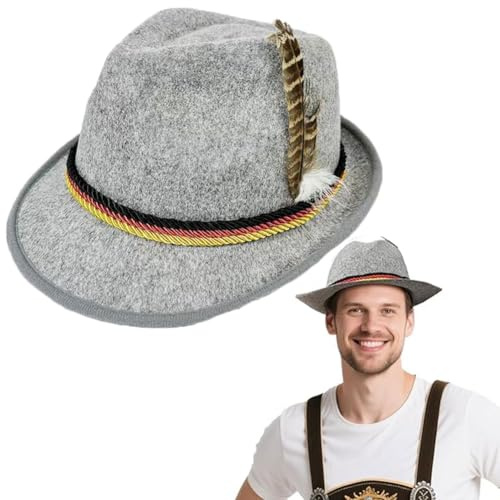 HTGWCG Colorido sombrero de carnaval de verano, con decoraciones de plumas, sombrero de traje tradicional, fiesta de la cerveza, fiesta popular, s-ombrero de fieltro para adultos y adolescentes, gris