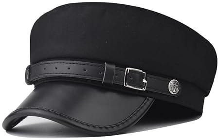 Chauffeur Hat Newsboy Cap Peaked Beret Cap Classic Vintage Driver Costumes Hats Captain Sailor-Hat for Men Women (US, Alpha, One Size, Black-A)
