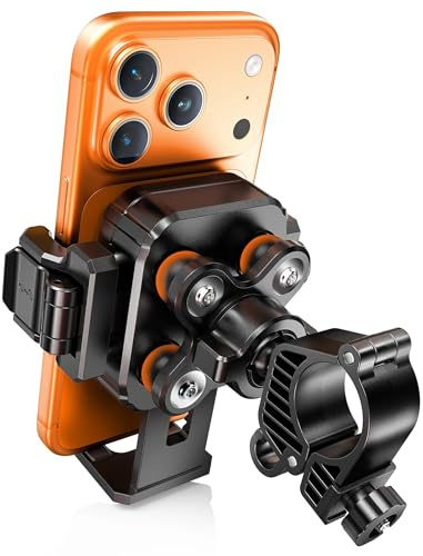 TOPGO Dual Vibration Dampener Motorcycle Phone Mount Holder - [Not Block Camera] Motorcycle Cell Phone Holder, Bike Phone Mount, Fit iPhone 17/16/15/14/13 Pro Max, 4.7-6.7 Phones, Black
