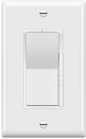 TOPGREENER Kalide Dimmer Paddle Light Switch, LED Slide Dimmer Switch, Full Range Dimming, Single Pole/3-Way, Dimmable 300W LED/CFL Lights, Neutral Wire Not Required, Wall Plate Included, White,1 Pack