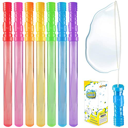 Bubble Wand, 28 Pack 14’’ Big Bubble Wands Bulk(7 Colors), Non-Toxic Smelless Bubble Toy for Kid Child Birthday Party Favor Wedding Summer Outdoor Pool Activity Bathroom Bath Toys