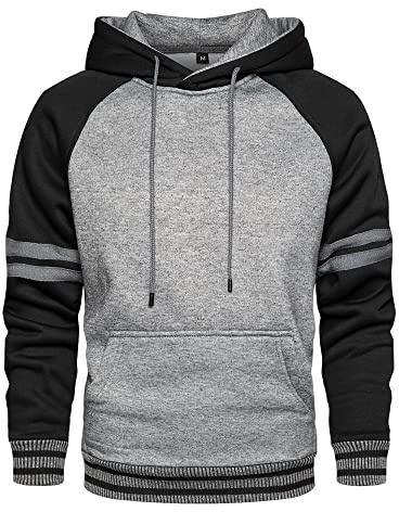 LBL Men's Sweatshirts Designer Long Sleeve Hoodies Patchwork Fleece Pullover Sweater with Kangaroo Pocket Dark Grey XL