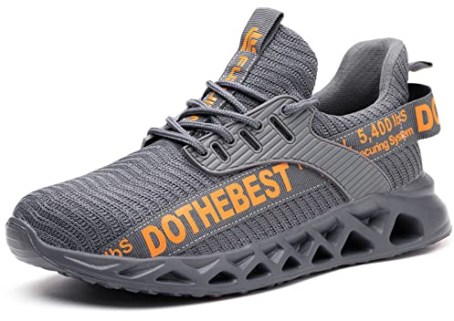 Steel Toe Shoes for Men Lightweight Indestructible Work Sneakers for Women Puncture Proof Comfortable Slip On Safety Shoes for Industrial,Coustruction Grey
