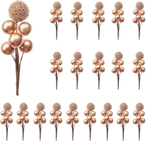 RXXR Lot de 20 tiges de baies de houx artificielles dorées pour décoration de guirlande, emballage cadeau et couronne de vacances