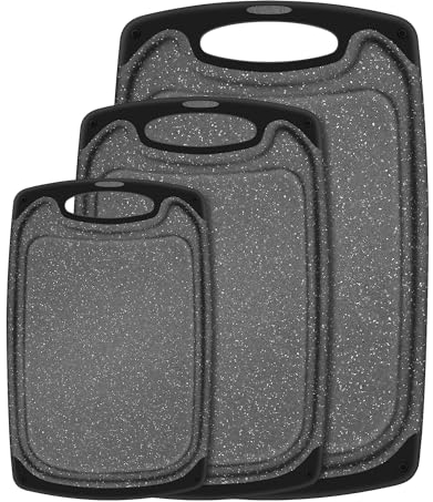 SHURFFY Tagliere da Cucina, 3 Pezzi Cucina Taglieri Plastica, Lavabile in Lavastoviglie, con Piedini Antiscivolo e Scanalatura Profonda per lo Sgocciolamento del Succo Tagliere