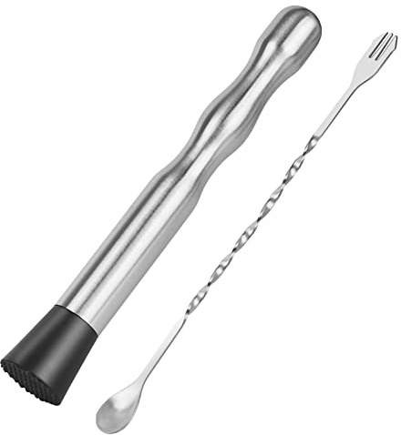 Vaincre Lot de 2 pilons de 22,9 cm et cuillères de bar de 25,4 cm en acier inoxydable pour boissons Mojitos